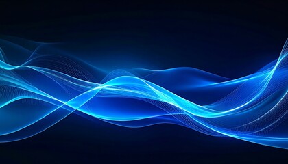 A dark blue background with flowing, luminous blue abstract lines and subtle light effects.