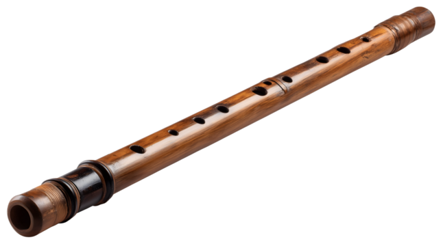Traditional Wooden Flute Isolated on White Background, Indian Bansuri or Classical Wind Instrument, Perfect for Music, Culture, and Folk Art Themes, janmashtami.