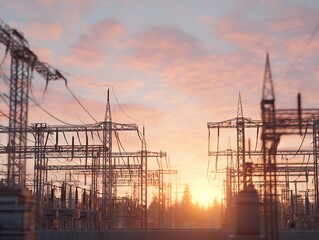 Electrical Substation at Sunset
