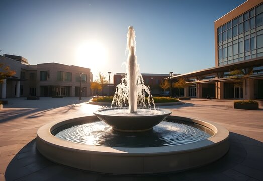 Water streams from an old European fountain in a vibrant city square, showcasing ancient architecture under the summer sky - Powered by Adobe