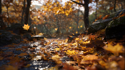 Ethereal Dance of Colored Leaves: A Vibrant Testament to Nature's Seasonal Symphony and the Unwavering Beauty of Autumn's Richly Hued Tapestries