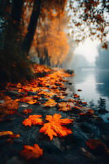 Ethereal Dance of Colored Leaves: A Vibrant Testament to Nature's Seasonal Symphony and the Unwavering Beauty of Autumn's Richly Hued Tapestries
