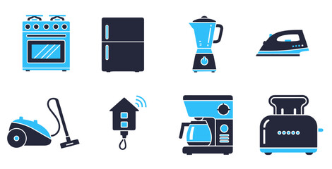 Home appliance vector icons pack with refrigerator washing machine vacuum cleaner and electronic symbols