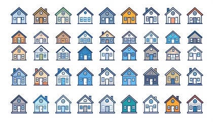 Collection of colorful stylized house icons
