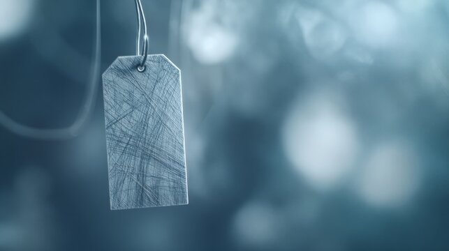 Vintage paper tag floating in blue space with abstract texture, minimalist design concept.
