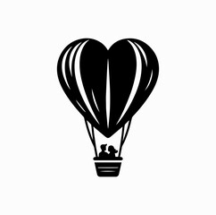 Obraz premium Heart-Shaped Hot Air Balloon with Couple – Romantic Vector Silhouette