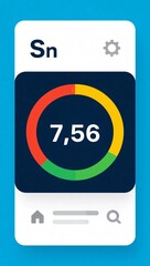 Tin Element Data Display: A clean, modern digital display shows tin's chemical symbol (Sn) and a segmented circular graph with the number 7,56.  The user interface features home, menu.