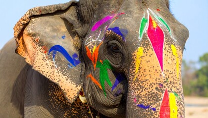 Close-up of painted elephant head