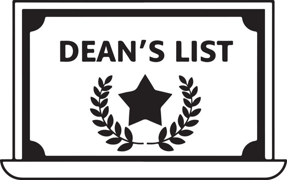 Black and white award certificate with Dean's List text and laurel wreath academic achievement
