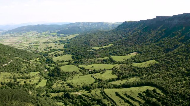View of the treetops in the deep forests of beech and oak, in the Salto del Nervion, province of Alava, Spain.