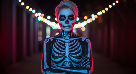 Halloween skeleton makeup ideas woman body paint costume tutorial halloween party inspiration