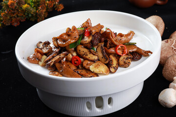 Chinese cuisine, Cantonese cuisine, double mushroom sausage