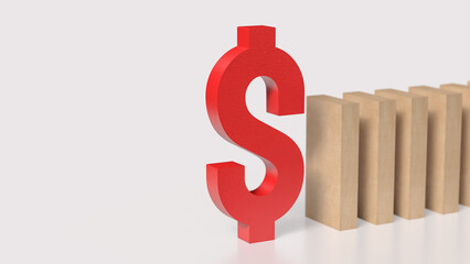 The Red Dollar and domino for Business concept 3d Rendering.