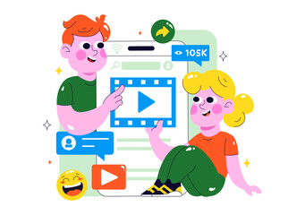 Fototapeta premium Short Video and Reels Illustration Featuring Personalized, Search-Optimized Videos from Various Media Platforms for Digital Promotion and Marketing