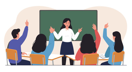 A diverse group of students including wheelchair users participate in an inclusive learning session led by a teacher using a large presentation screen.