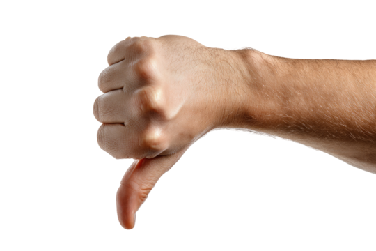 Close-up of a hand displaying a thumbs-down gesture