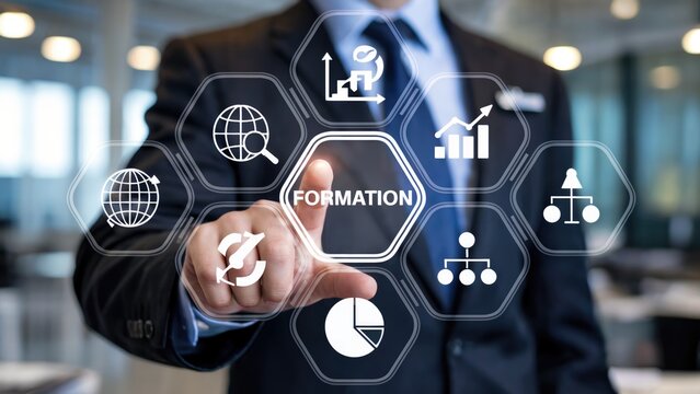 Businessman interacting with digital interface showcasing business growth and global connection concepts