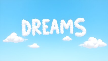 Fototapeta premium Dream Clouds in the Blue Sky | Puffy Cloud Text in Fantasy Sky | Relaxing Imagination and Nature Magic