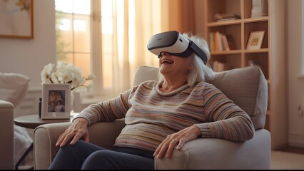 Senior Woman Using Virtual Reality Technology
