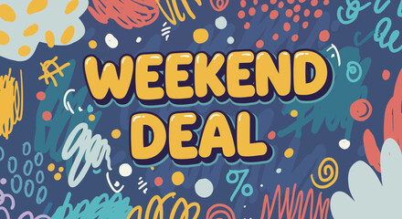 Attractive weekend deal promotion banner with colorful abstract background