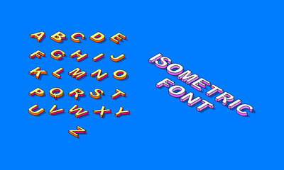 Vector set of colorful isometric letters, 3D perspective, geometric letters.