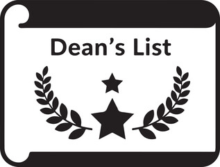 Obraz premium Black and white illustration of Dean's List award with laurel wreath and stars academic achievement