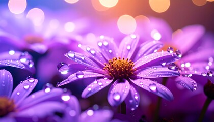 Close-up of purple flowers with water droplets
