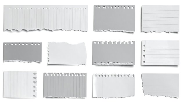 Collection of ripped and torn pieces of lined and unlined paper