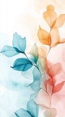 Calming Pastel Gradient Background with Blurred Leaves for Peaceful and Serene Visuals in Soft Hues