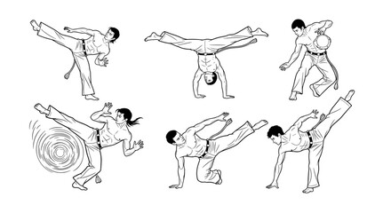 Fototapeta premium Explore capoeira moves and martial arts techniques in this dynamic action pose illustration style artwork on transparent background