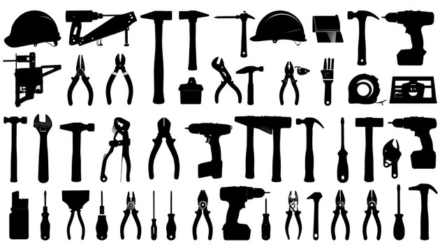 Collection of various black silhouette tools