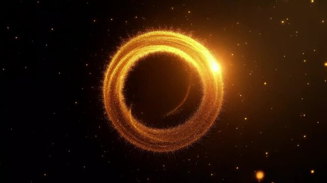 Golden particle stream forming circular logo