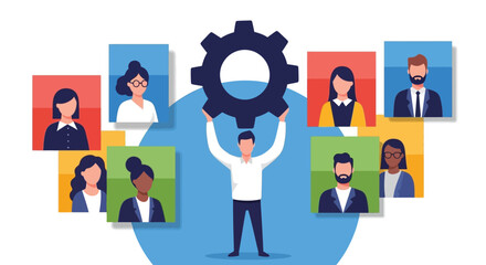 Teamwork and Collaboration in Business with a Gear Icon