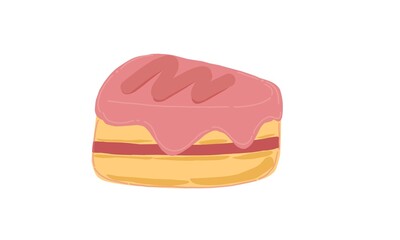 Slice cake with strawberry cream