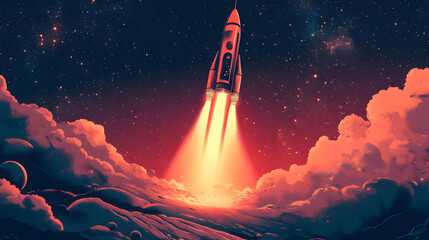 Vibrant illustration of a rocket launching into a starry cosmos, symbolizing a space exploration theme.