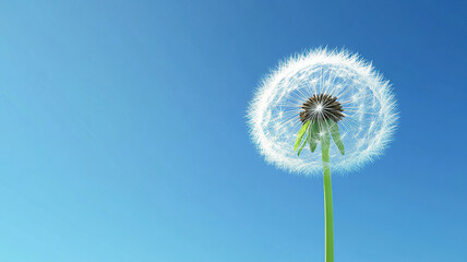 Dandelion seed head against blue sky, International Day of Clean Air for Blue Skies