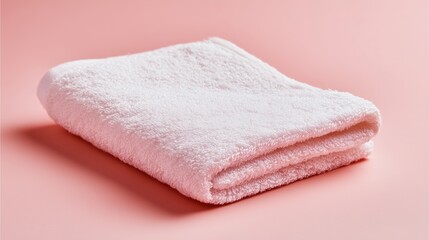 Folded Towel on Pink: A soft, folded white towel rests gracefully against a vibrant pink backdrop, offering a clean, minimalist aesthetic.