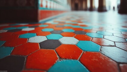 Colorful hexagonal tile floor