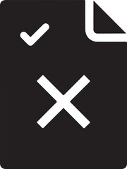 Obraz premium Black document icon with white check mark and cross symbol x mark