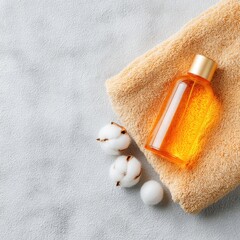 Bottle, Towel, and Cotton Balls Still Life
