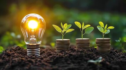 Green Energy Growth Lightbulb Plants. - Powered by Adobe