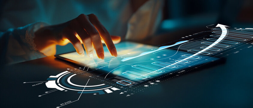 Digital Interaction with Touchscreen Device and Data Visualization Elements in Modern Technology Environment