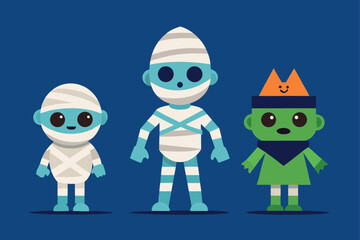 Fototapeta premium -funny-and-spooky-cartoon-zombies--wrapped-mummies.eps