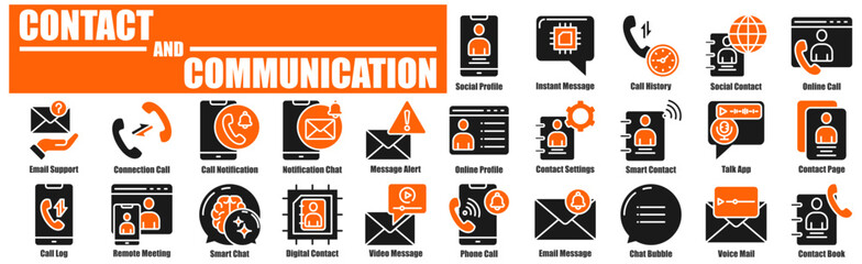 Contact and Communication icon pack collection set Phone Call, Email Message, Chat Bubble, Voice Mail, Contact Book, etc.