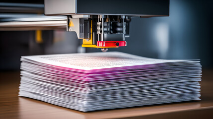 A 3D printer is in the process of printing a stack of papers
