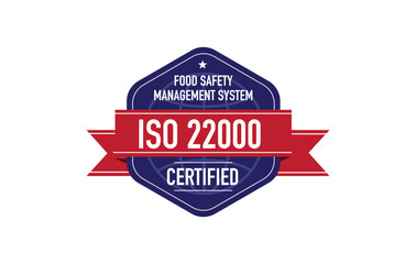 Iso 22000 occupational healh and safety management system certified vector label illustration. Standard quality symbol