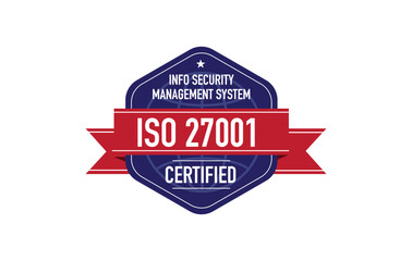Iso 27001 occupational healh and safety management system certified vector label illustration. Standard quality symbol