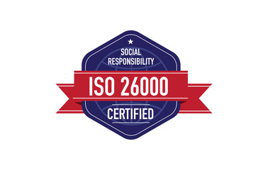 Iso 26000 occupational healh and safety management system certified vector label illustration. Standard quality symbol
