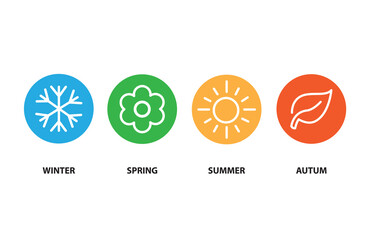 Four seasons circle icons - winter - spring - summer - autumn vector illustration