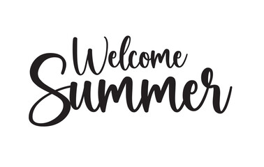 Welcome summer hand drawn brush lettering with black text